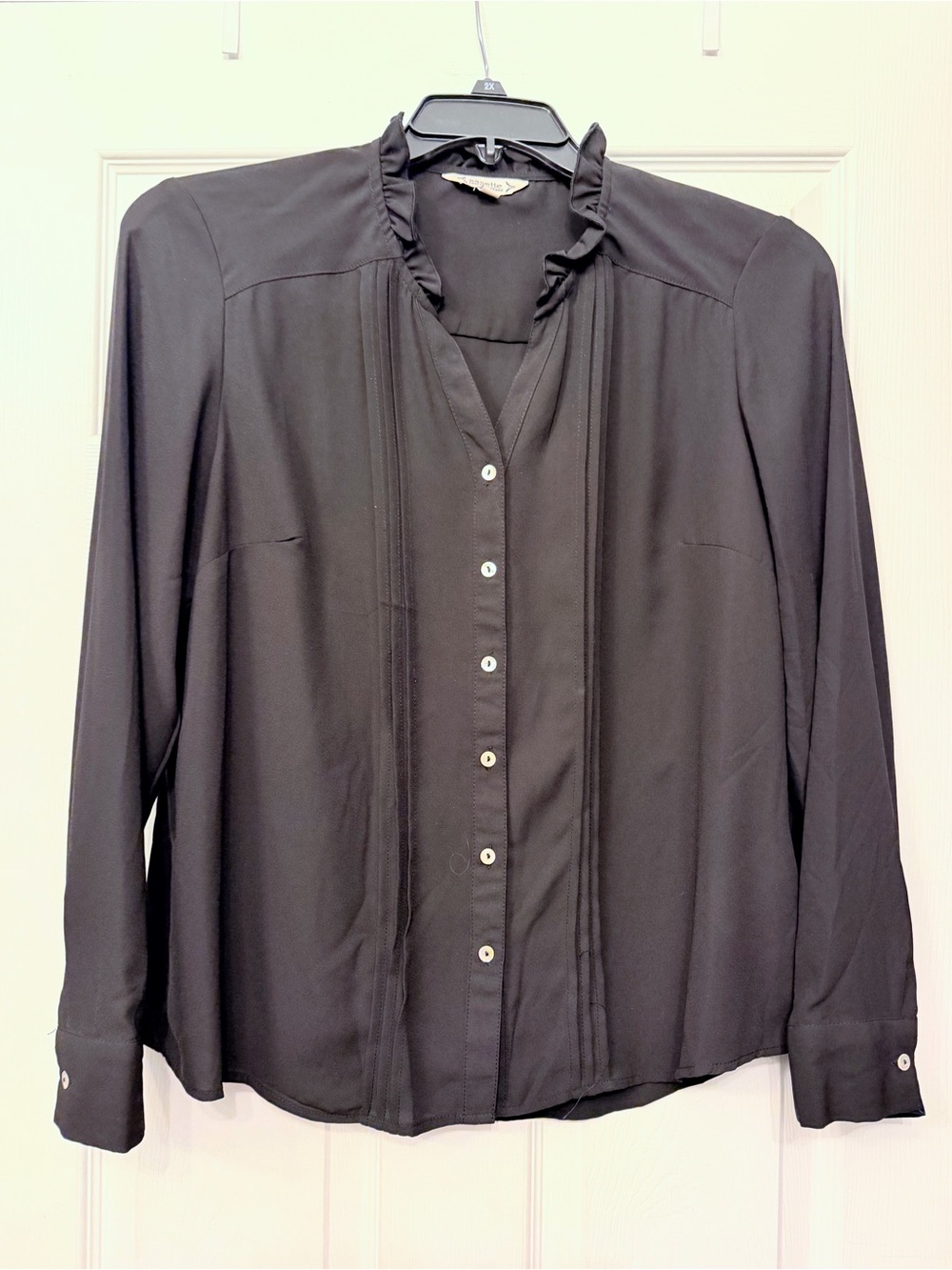 Nanette Lepore Black Ruffle Collar Button-Down Blouse